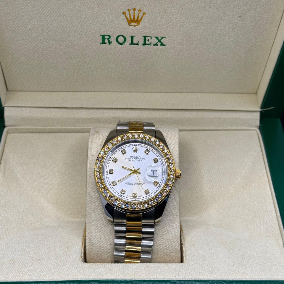 Rolex oyster perpetual truetone with white dial with date Saloora