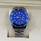 Rolex submariner silver with blue rotating dial with date Saloora